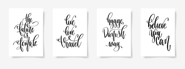 Set of four calligraphy posters on a white sheet of paper — Stock Vector