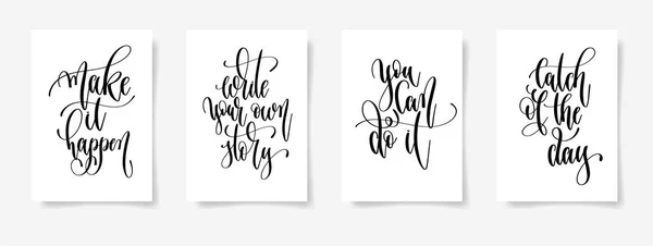 Set of four calligraphy posters on a white sheet of paper — Stock Vector