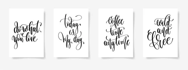 Set of four calligraphy posters on a white sheet of paper — Stock Vector
