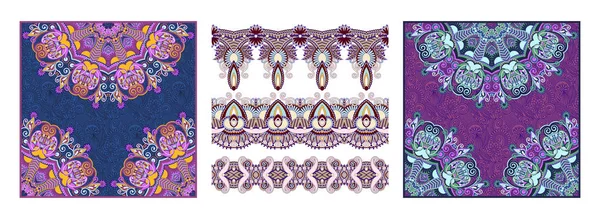Collection de rayures florales ornementales ethniques décoratives sans couture — Image vectorielle