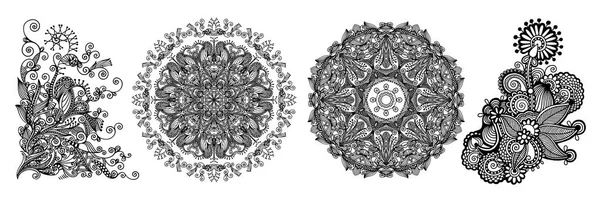 Ensemble Cercle Dentelle Ornement Décoratif Motif Napperon Géométrique Ornemental Rond — Image vectorielle