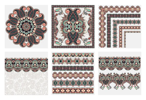 Reihe von traditionellen Kalamkari ornamentalen Blumen Paisley-Design — Stockvektor