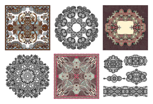 Conjunto de diseño paisley floral ornamental tradicional kalamkari — Vector de stock