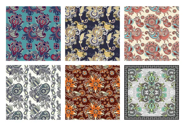 Conjunto de padrão paisley sem costura floral vintage — Vetor de Stock