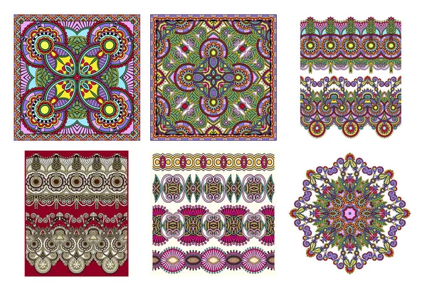 Conjunto de diseño paisley floral ornamental tradicional kalamkari — Vector de stock