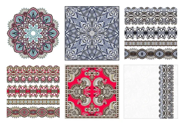 Conjunto de design paisley floral tradicional kalamkari ornamental — Vetor de Stock
