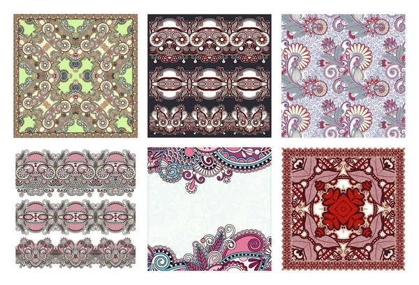 Sett med tradisjonell kalamkari (blomsterpaisley) design – stockvektor