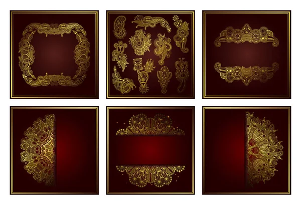 Ensemble d'élégant motif de dentelle ornementale art ligne d'or — Image vectorielle