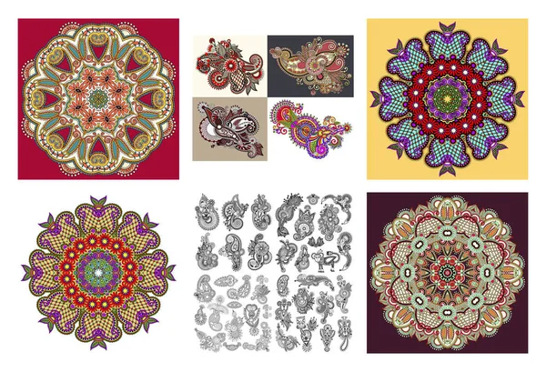 Ensemble de cercle dentelle ornement, motif napperon géométrique ornemental rond — Image vectorielle