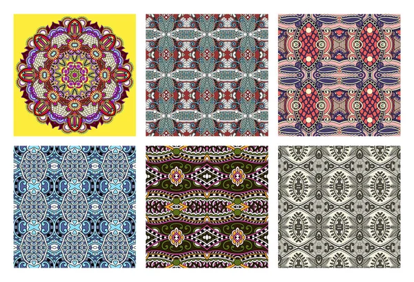 Uppsättning av hand ritning utsmyckade sömlös blomma paisley design bakgrund — Stock vektor