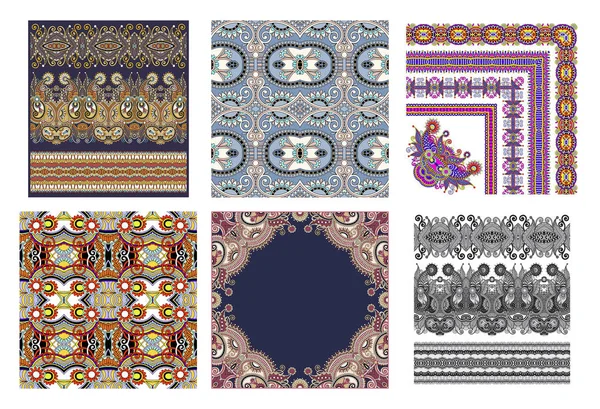 Collection de rayures florales ornementales ethniques décoratives sans couture — Image vectorielle
