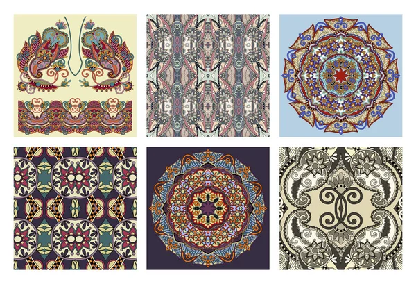 Collection of seamless decorative ethnic ornamental floral pattern — Stock Vector