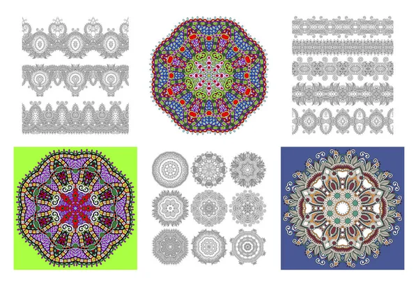 Коллекция бесшовных декоративных этнических декоративных цветочных полос — стоковый вектор