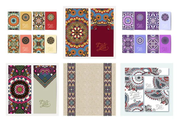 Set di banner decorativi modello di fiore in stile indiano kalamkari — Vettoriale Stock