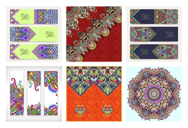 一套装饰花模板横幅在印度卡拉马里风格 — 图库矢量图片