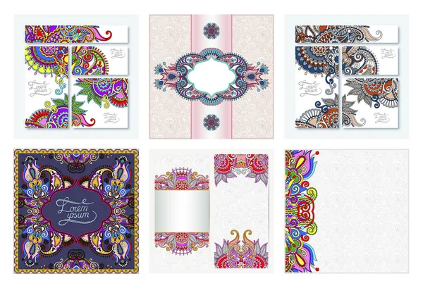 Set van decoratieve bloem sjabloon banner in Indiase kalamkari stijl — Stockvector