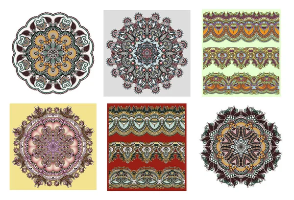 Sammlung von nahtlosen dekorativen ethnischen Zierblumen-Streifen — Stockvektor
