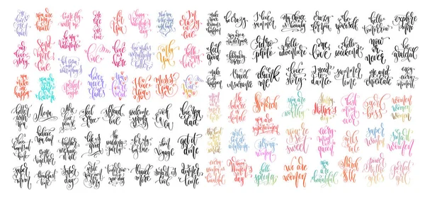 Conjunto de 100 texto de inscripción de letras a mano para el diseño del día de San Valentín, día de la mujer — Archivo Imágenes Vectoriales