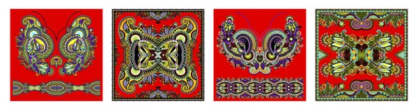 Halsringningen utsmyckade paisley blomsterbroderier modedesign — Stock vektor