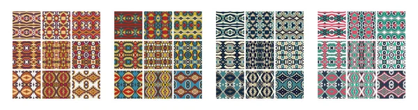 Set of different seamless colored vintage geometric pattern — Stock Vector