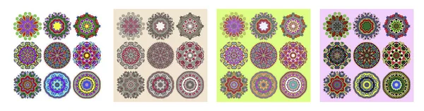 Кружевные кружева украшения, круглые декоративные геометрические салфетки — стоковый вектор