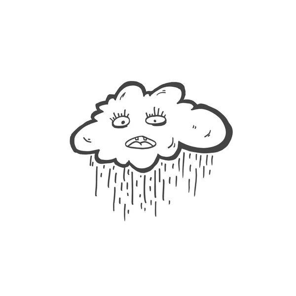Schets van de doodle tekening pictogram van triest wolk met regen, vector — Stockvector