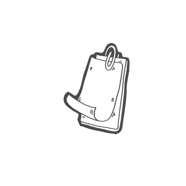 Doodle icono de una hoja de papel se fija con un clip de papel — Vector de stock