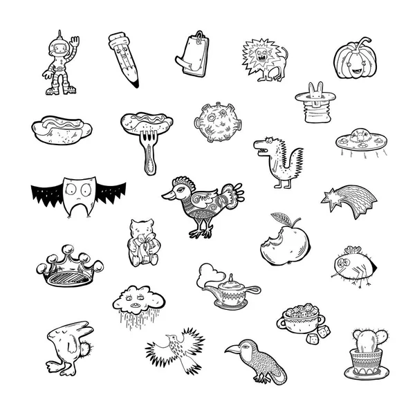 Uppsättning av 25 hand skiss ikon doodle ritobjekt och djur — Stock vektor