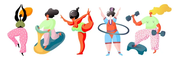 Les femmes font du fitness, yoga, cardio, haltères et gymnastique — Image vectorielle