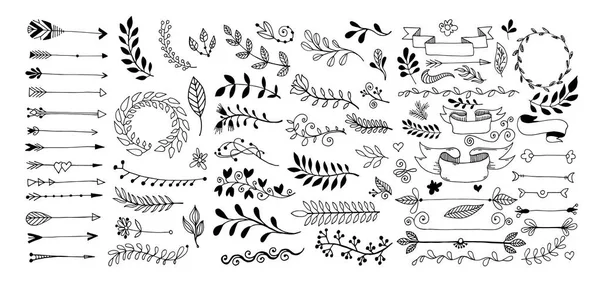 Set of hand drawing page dividers borders and arrow — Stock Vector