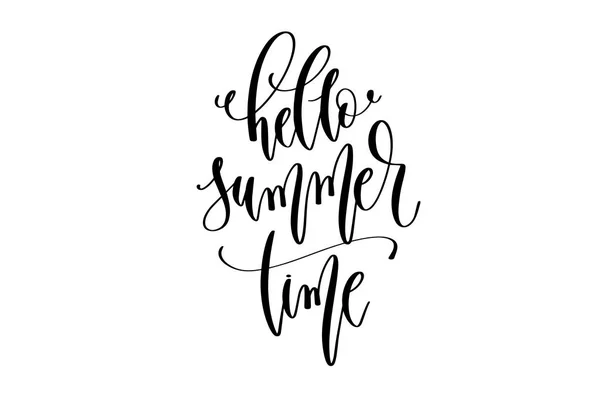 Hola hora de verano - texto de inscripción de letras de mano sobre la hora de verano feliz — Vector de stock