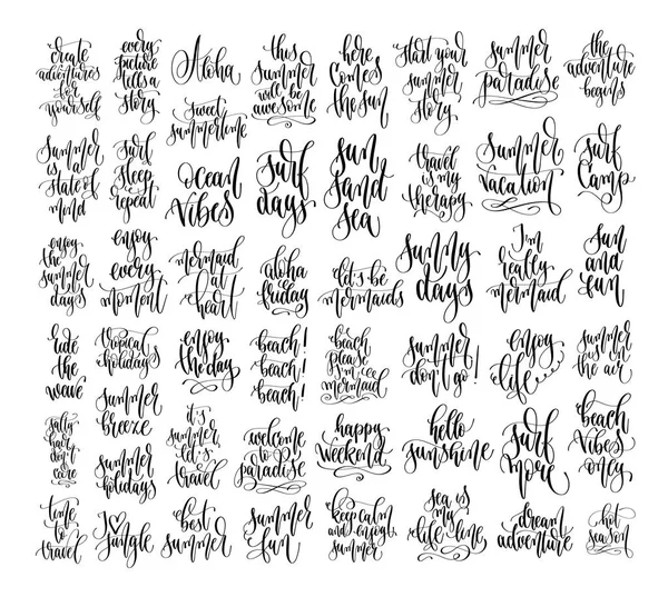 Conjunto de 50 inscripciones de letras a mano texto para el diseño de vacaciones de verano — Vector de stock