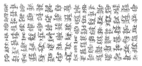 Conjunto de 100 inscripciones de letras a mano texto para el diseño de vacaciones de verano — Archivo Imágenes Vectoriales