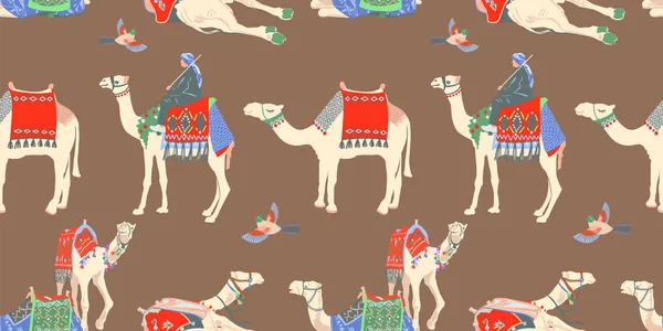 Seamless pattern with different egyptian camel — Stock Vector