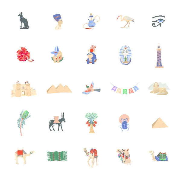Set dari 25 gambar tangan simbol ikon Mesir dalam trendy minimalistik gaya modern - Stok Vektor