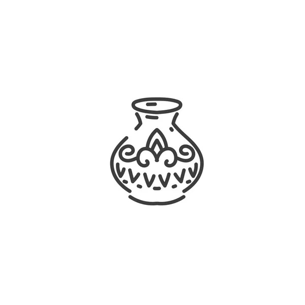 이집트의 패턴 플랫 아웃라인 아이콘, 컨셉 실루엣이 있는 앤티크 꽃병 — 스톡 벡터