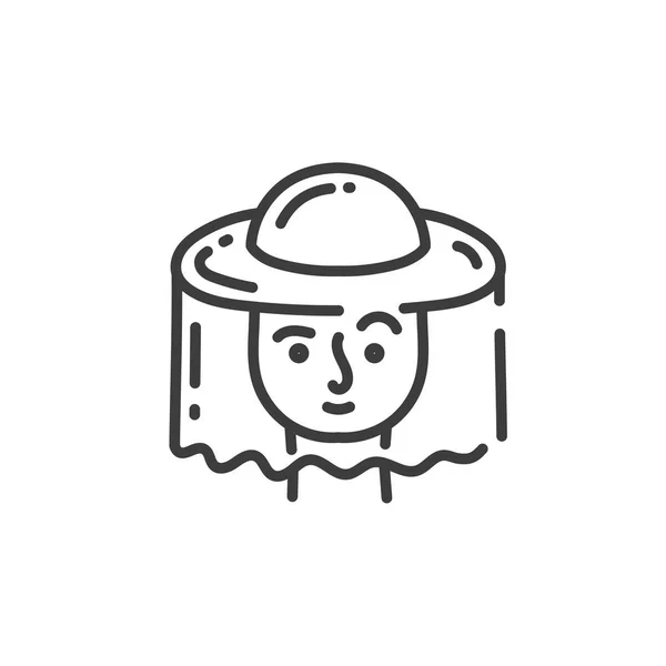 Simple line art icon of beekeepers head in a protective hat — Stock Vector