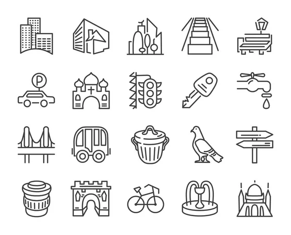 Urban and city element icon set in trendy simple line art style — Stock Vector