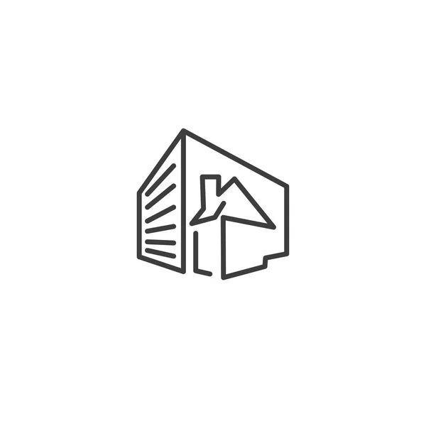 Icono del elemento urbano y de la ciudad - casa de construcción en estilo de arte de línea simple de moda — Archivo Imágenes Vectoriales