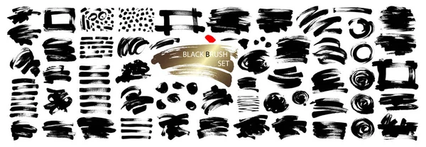 Black ink hand drawing brushes collection isolated on white background — Stock Vector