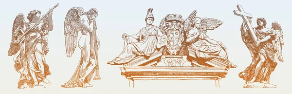 Set de schiță originală desen digital de statuie de marmură — Vector de stoc