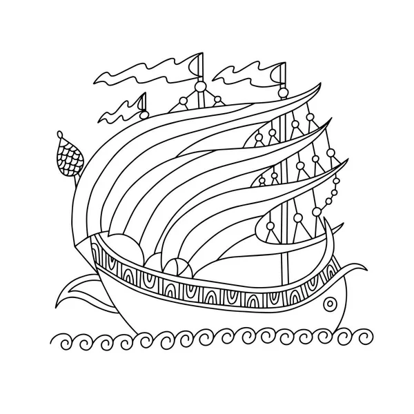 绘制中世纪船罗马帆船 — 图库矢量图片