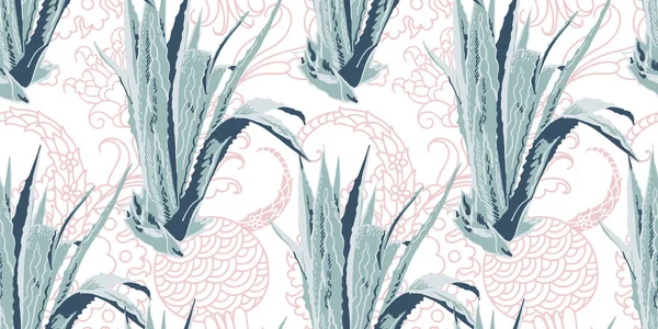 Motif floral tropique exotique sans couture, fleur d'aloès — Image vectorielle