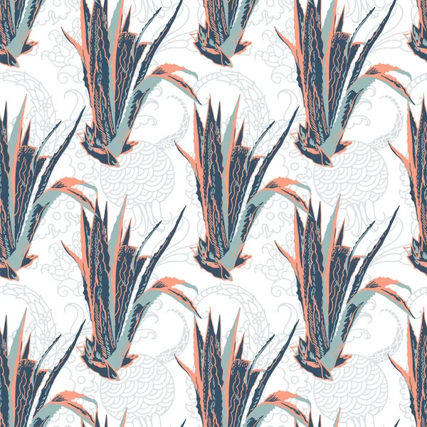 Motif floral tropique exotique sans couture, fleur d'aloès — Image vectorielle