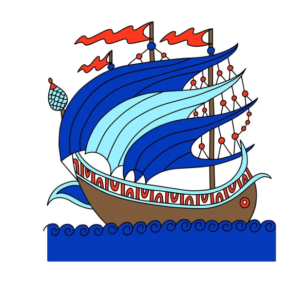 土耳其船舶装饰图纸在旧时尚风格，罗马帆船 — 图库矢量图片