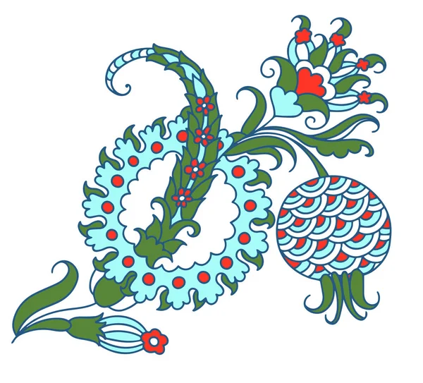 Dibujo de patrón floral turco diseño de flor de granada decorativa y fruta — Archivo Imágenes Vectoriales