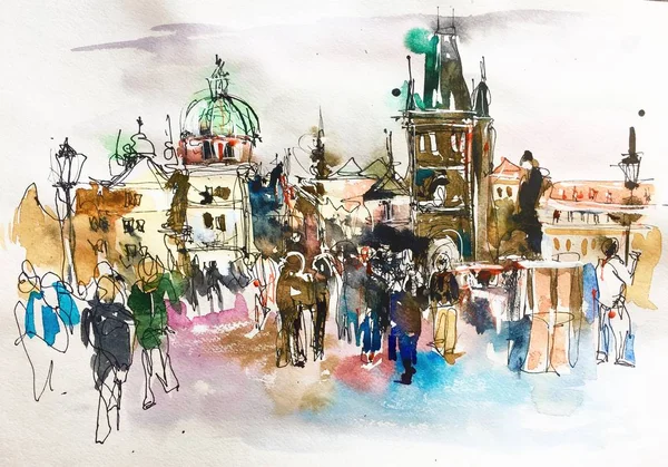 landscape painting Prague Czech Republic top landscape to travel book or poster