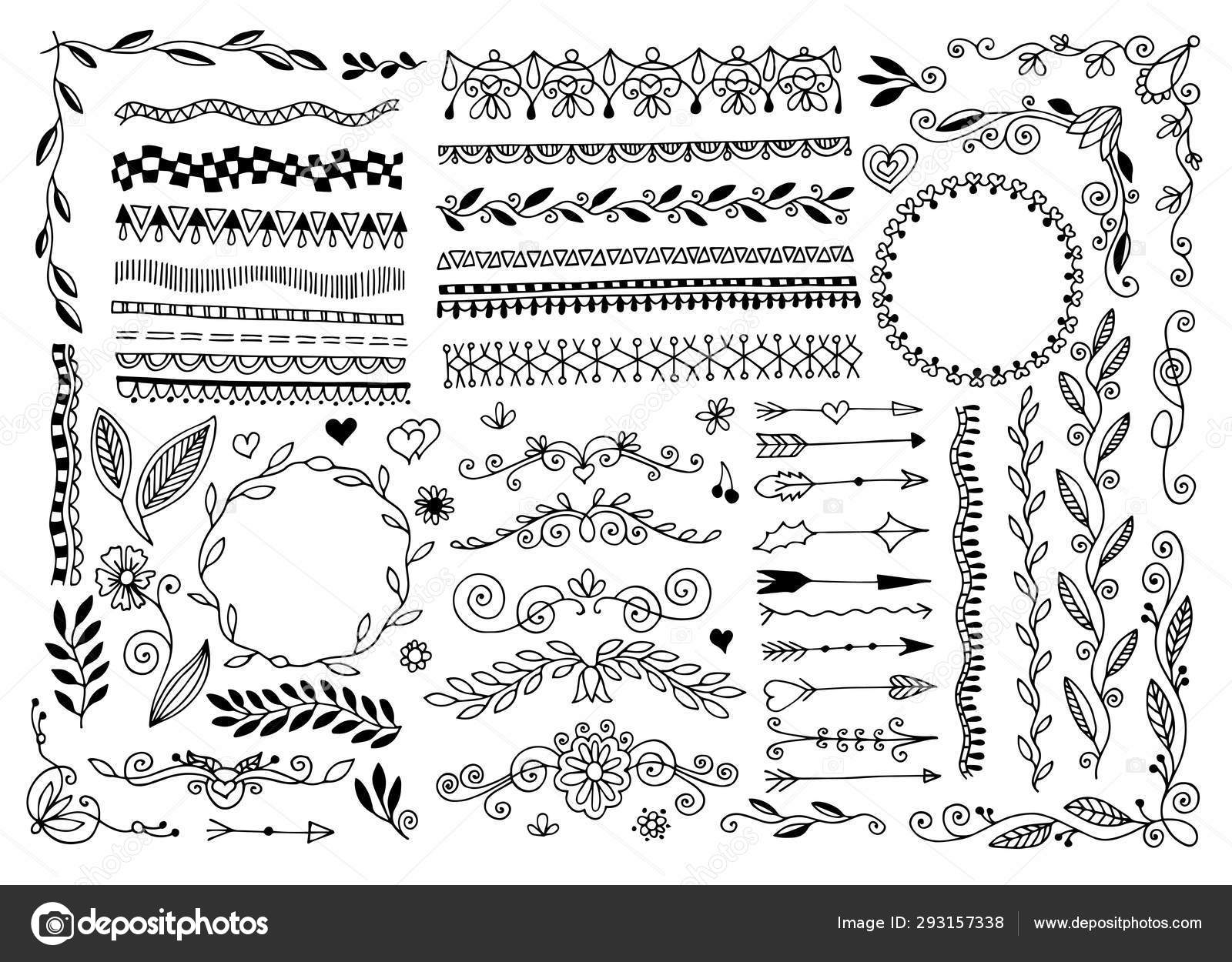 Set of hand drawing doodle page divider, border, corner in doodle floral  style Stock Vector Image by ©karakotsya #293157338
