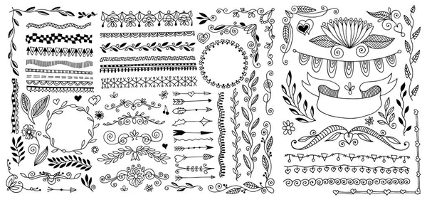 Hand drawing doodle page decoration, set of vintage elements — Stock Vector