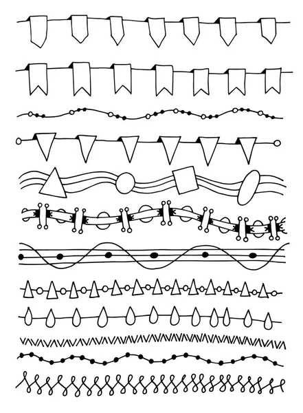 Handzeichnung Doodle Linienteiler Set, Rand und Gestaltungselement — Stockvektor